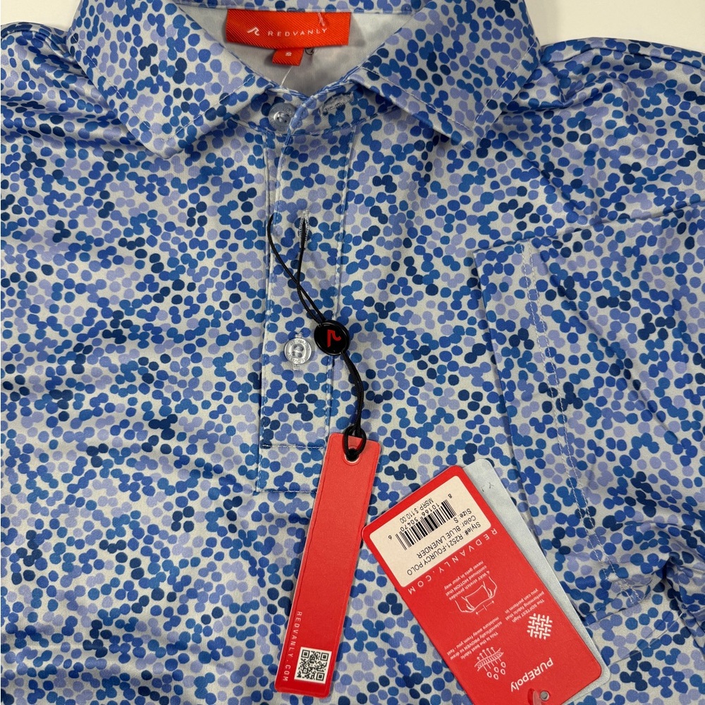 Redvanly Fourcy Polo Blue Lavender Polka Dot AOP Mens S Golf Shirt Performance